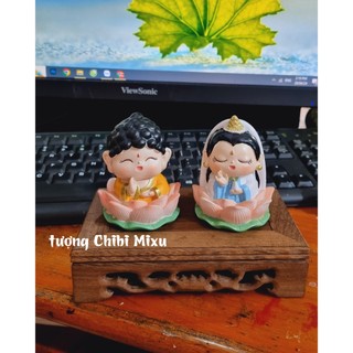 Bộ đôi tượng Phật Tổ Quan Âm chibi 7.3cm