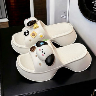 Dép nữ quai ngang đế dày mũi vuông đính sticker Cún 3D dễ thương nhiều màu đế cao 5cm ( chọn tăng 1 size) D7786
