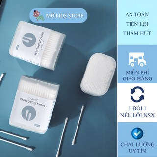 Tăm bông trẻ em v- cool hộp 200 que 2 đầu dẹt và tròn - mỡ kids store