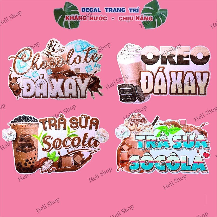 Decal TRÀ SỮA SOCOLA, CHOCOLATE ĐÁ XAY Trang Trí Quán Trà Sữa, Cà Phê, Quán Ăn, Dán Tủ, Kính, Tường,