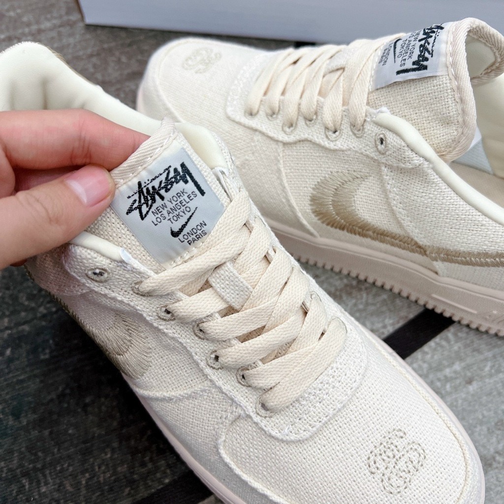 Giày thể thao AF1 Stussy_Giày sneaker AF1 Canvas Cream nam nữ hot trend 2024
