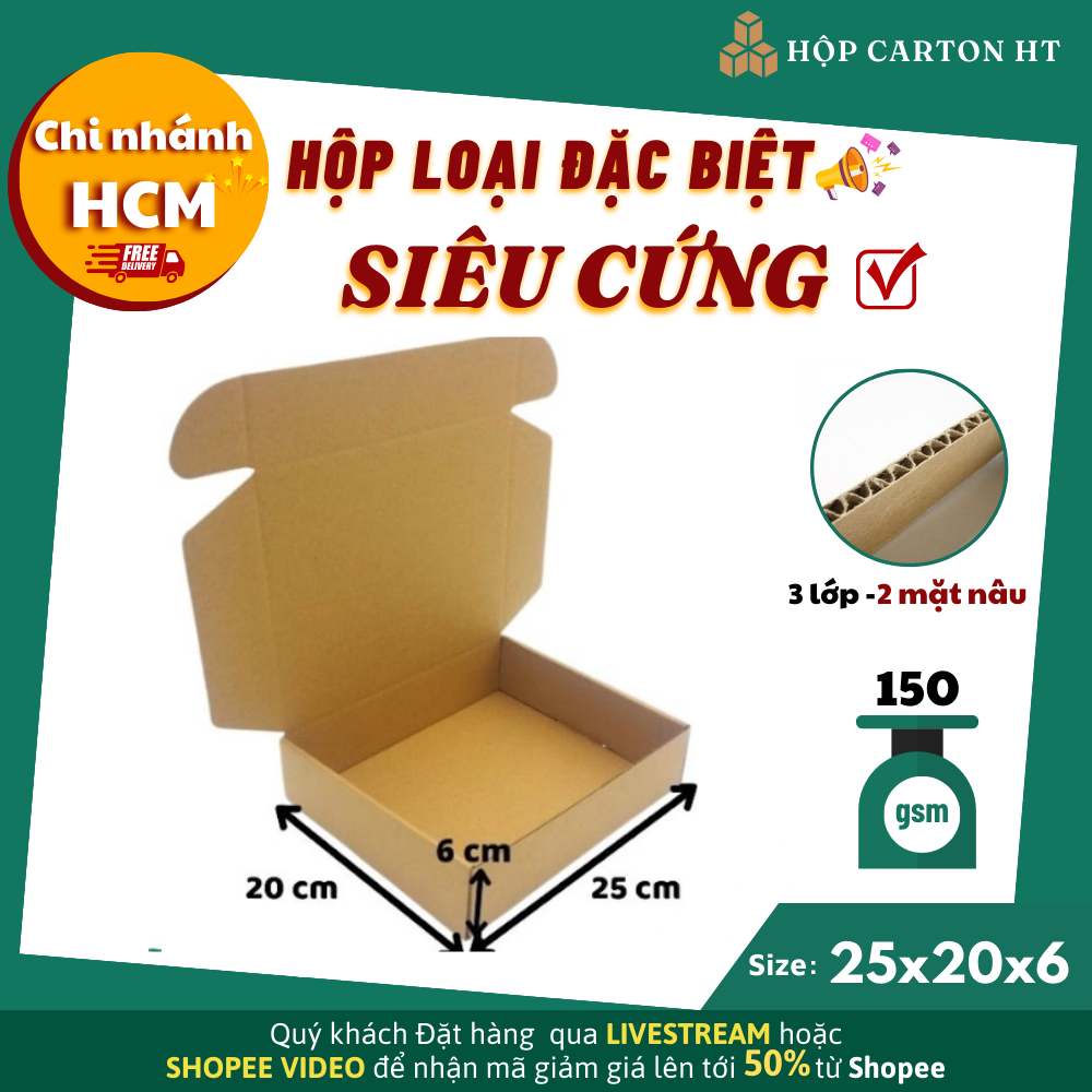 Combo 20 Hộp Carton Nắp Gài 25x20x6 Hộp Giấy Nắp Cài Đóng Hàng Quần Áo Giá Gốc Tận Xưởng - HT HCM