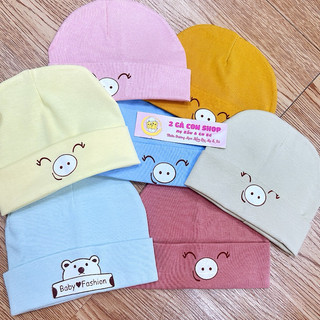 Mũ sơ sinh cotton co giãn 4 chiều hoạ tiết gấu