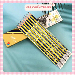 Hộp 10 cây bút chì TL GP-04/GP-01 bút chì kèm tẩy ít gãy nét đậm dùng luyện viết chữ cho học sinh, văn phòng