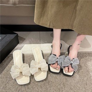 Dép lê đi biển nữ đế cao 3cm chất liệu cao su siêu bền dép lê quai ngang đính nơ phong cách Hàn Quốc 2 màu đen be