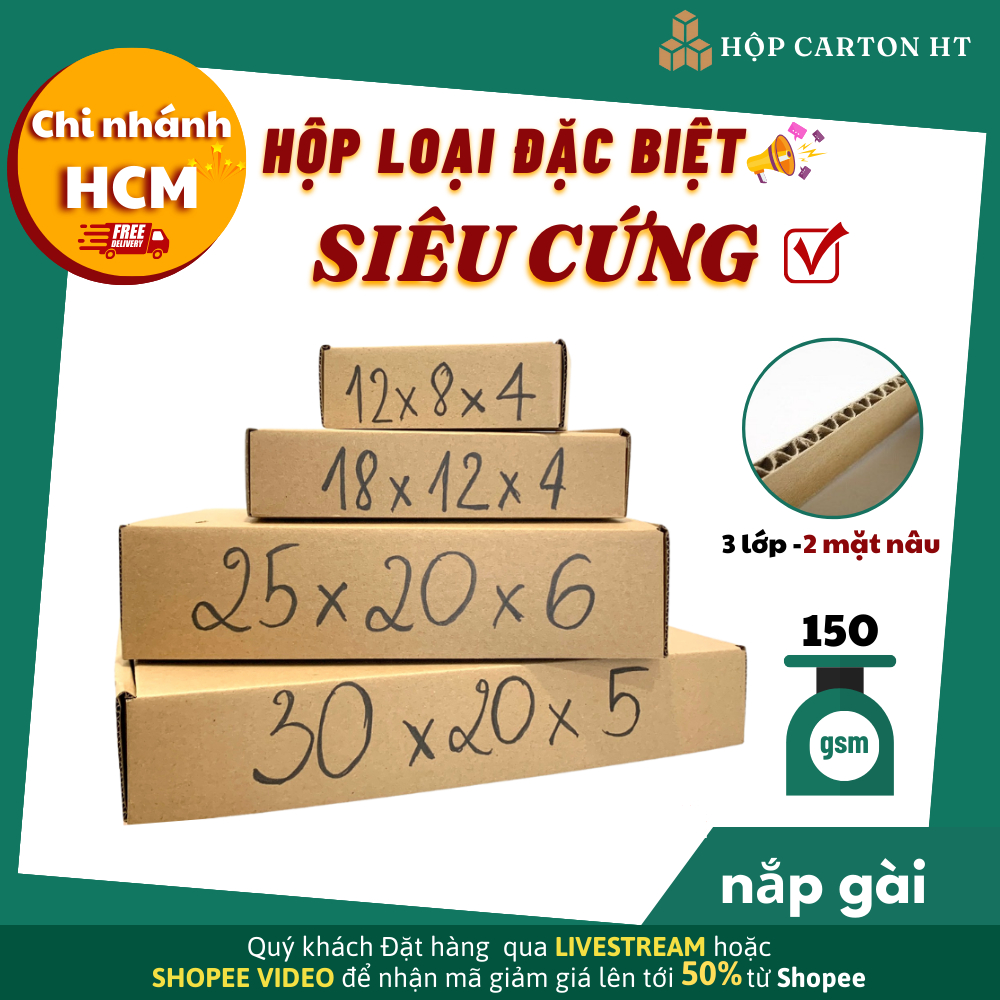 Combo 20 Hộp carton nắp gài nhiều size, hộp giấy đóng hàng đựng quần áo, phụ kiện giá rẻ - HT HCM
