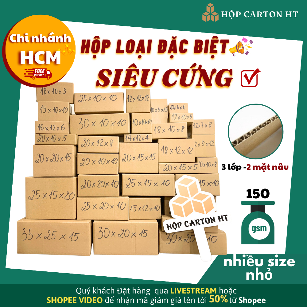 Combo 20 Hộp carton đóng hàng nhiều size, hộp giấy gói hàng nhiều kích thước đựng mỹ phẩm - HT HCM