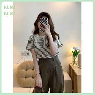 [CÓ BIG SIZE] Áo Thun Tay Ngắn Cổ Tròn Hoạ Tiết Kẻ Sọc Phong Cách Hàn Quốc