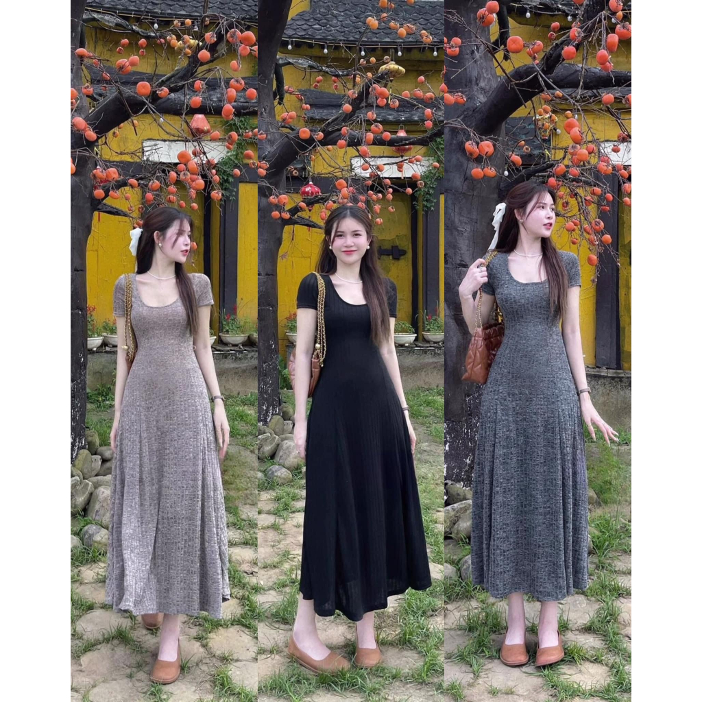 Đầm tăm nhung cổ vuông 680