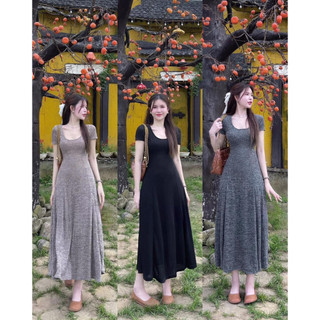 Đầm tăm nhung cổ vuông 680