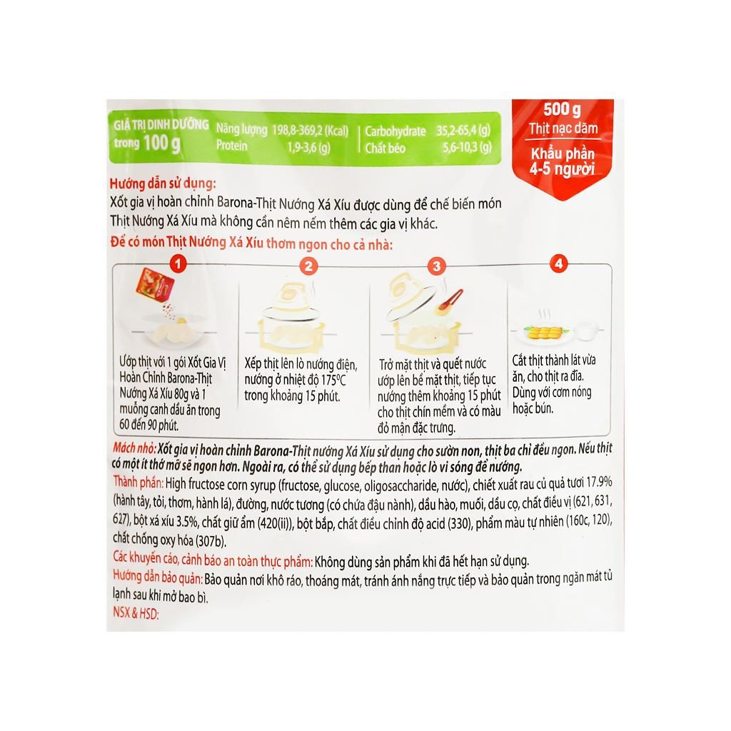 Xốt gia vị ướp thịt nướng xá xíu Barona gói 80g  - Xốt gia vị hoàn chỉnh [HN giao hàng hỏa tốc] - Ảnh 4