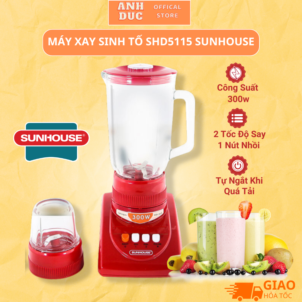Máy Xay Sinh Tố Sunhouse SHD5115 2 Cối,Công Suất Lớn,Xay Thịt, Xay Cá, Xay Đá Nhỏ, Rau Củ Quả, Bảo H