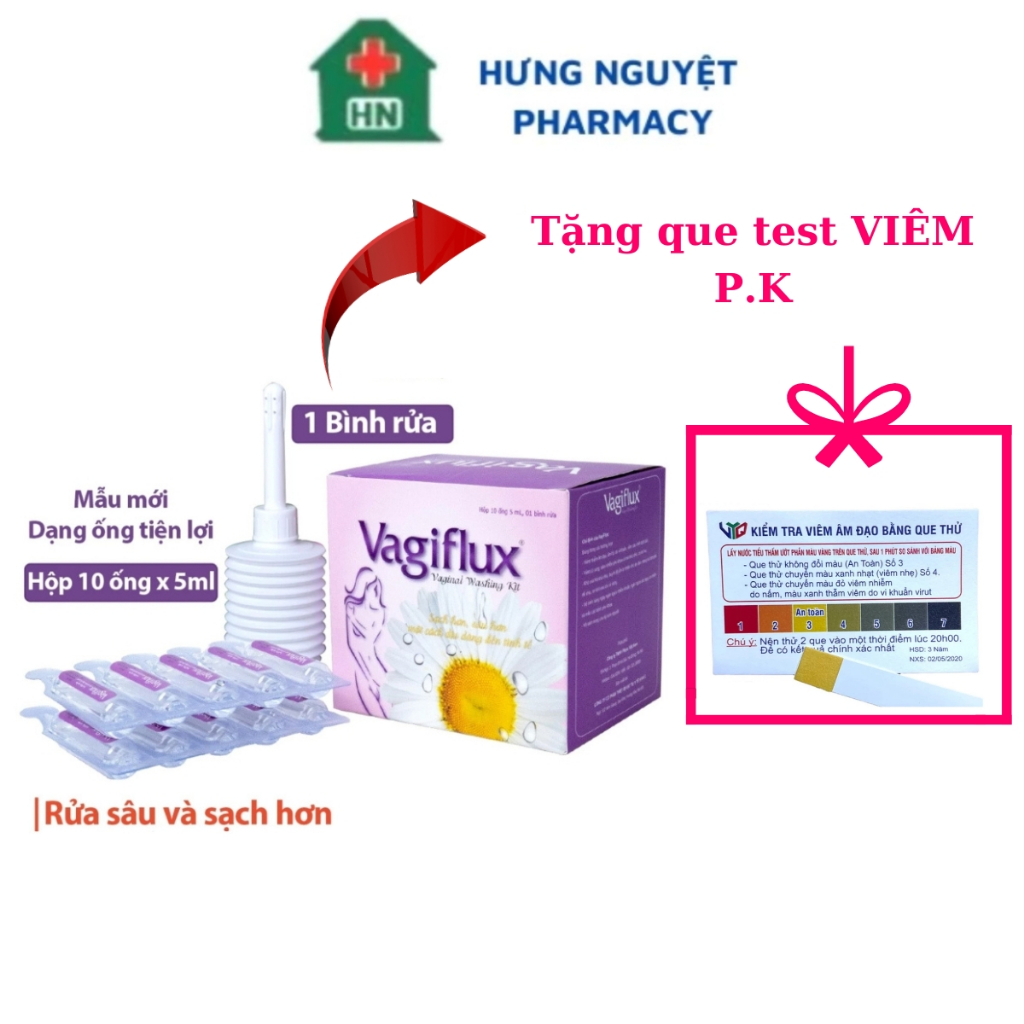 [Che Tên] Bình rửa âm đạo Vagiflux 1 bình xịt và 10 ống dung dịch rửa phụ khoa sâu giúp vệ sinh giảm ngứa cho CB