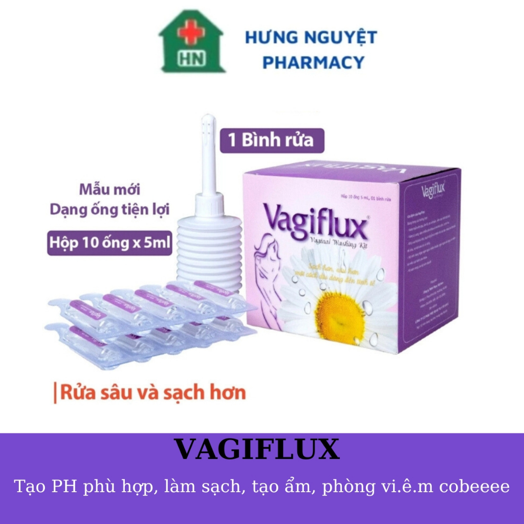 [Che Tên] Bình rửa âm đạo Vagiflux 1 bình xịt và 10 ống dung dịch rửa phụ khoa sâu giúp vệ sinh giảm ngứa cho CB