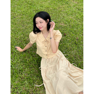 Áo linen vintage cổ bèo cột nơ ( Ảnh thật shop chụp )