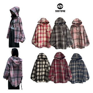 Áo Sơ Mi FLANNEL SHIRT Kẻ Caro Dài Tay Có Mũ Form Rộng Unisex Nam Nữ , Áo Chống Nắng Cúc Bấm Nam Nữ Mặc Đẹp