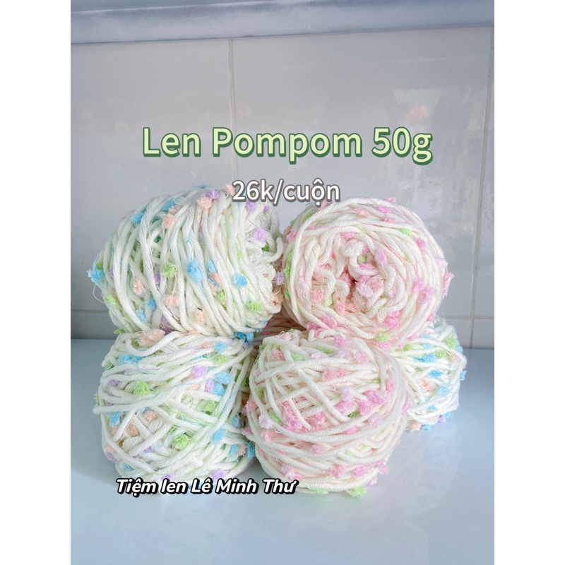 Len pompom dệt kim (hoa nhí) cuộn 50g