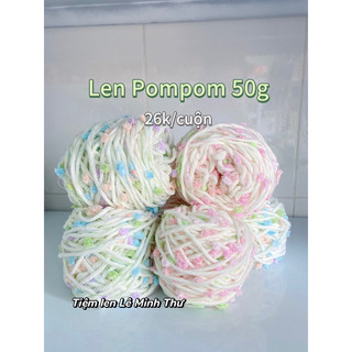Len pompom dệt kim cuộn 50g