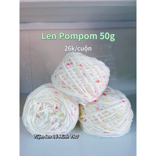 Len pompom dệt kim (hoa nhí) cuộn 50g