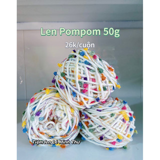 Len pompom dệt kim (hoa nhí) cuộn 50g