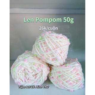 Len pompom dệt kim (hoa nhí) cuộn 50g