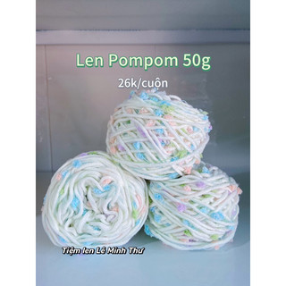 Len pompom dệt kim (hoa nhí) cuộn 50g