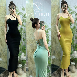 D672 - đầm body đan dây lưng xẻ tà sau - ngọc lucie