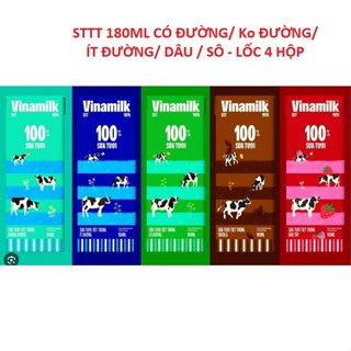 Lốc 4 Hộp Sữa Tươi Tiệt Trùng Vinamilk 100% 180ml ( Đủ vị ) - thêm Vị Dừa/ Chuối MỚi