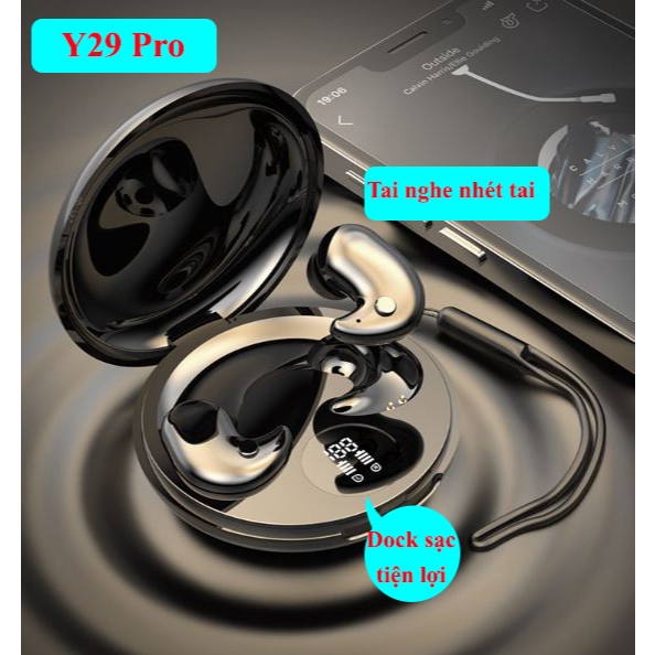 Tai nghe bluetooth 5.3 bass mạnh có hộp sạc Y29 tai nghe nằm ngủ chơi game nghe nhạc độ trễ thấp