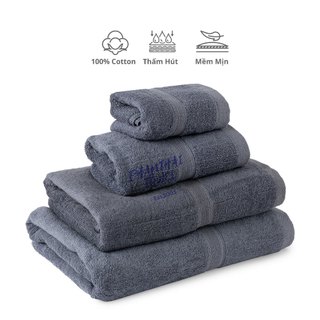 Combo 3 khăn bông tắm bao gồm - 1 tắm lớn, 1 gội và 1 mặt 100% cotton bền chắc không bật bông #aThinh