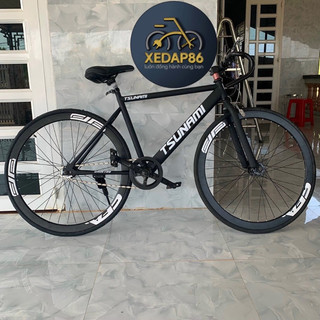 Xe đạp thể thao Single và Fixed gear màu đen nhám, 2 vành đen