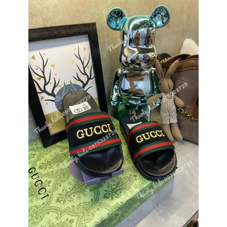 Dép cho bé GC - Dép chống trơn nhầy - Dép quai ngang Gucci đen viền đỏ full sz 26 - 35
