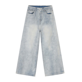 Quần Jeans Nam Nữ Ống Siêu Rộng Màu Xanh Wash Bạc