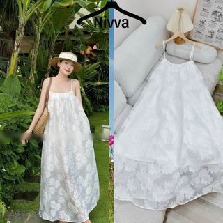 Đầm Váy Maxi Dáng Dài Đi Biển, Đầm Maxi 2 Dây Midi Dáng Dài Voan Dập Ly Đính Hoa Xòe Đầm Bầu Bon Chen