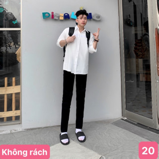 Quần jean nam boy phố không rách gối màu đen trơn chất bò cao cấp co dãn 4 chiều rin form dáng skinny Havado 55 mới