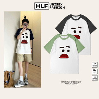Áo thun Raplang Gương mặt ngạc nhiên phối tay chất cotton form rộng tay lỡ HLF