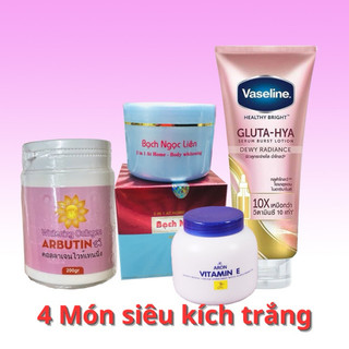 COMBO 4 MÓN Trắng cấp tốc Kem body bạch ngọc liên + vaseline x10 +abutine +dưỡng vitamin e 