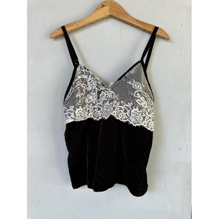 Áo hai dây nhung phối ren size M ngực max 100