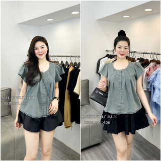 Hàng qc - áo jean denim tay loe li ngực khuy cài nhỏ.