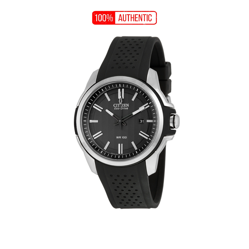 Đồng Hồ Nam Citizen AW1150-07E Đen dây cao su Eco-Drive (Size 43mm)