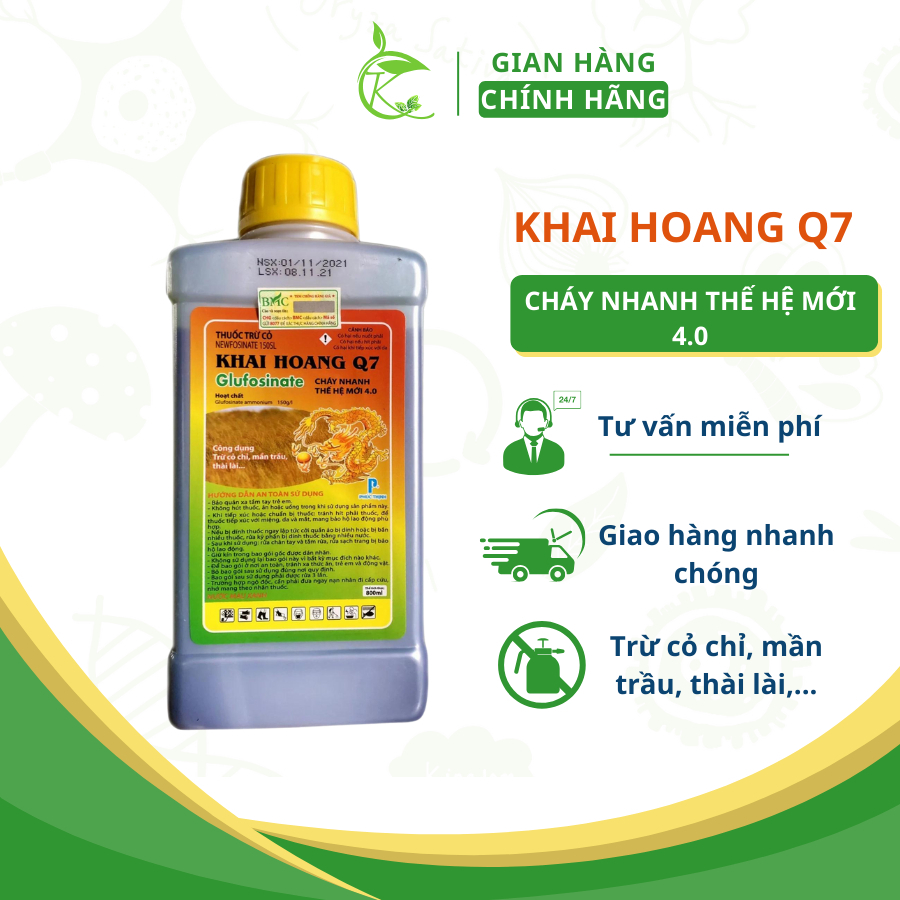 Chế Phẩm Cỏ Khai Hoang Q7, Cỏ Nội Hấp Thu, Không Chọn Lọc, Xử Lý Được Nhiều Loại Cỏ Lá Rộng Lá hẹp - Loại 900ml