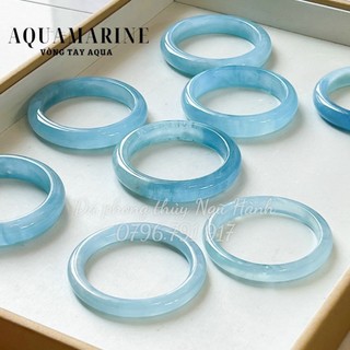 Vòng tay bản hẹ aquamarine chất đá chuẩn tu nhiên nguyên khối size 51-55mm