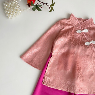[4-28kg] Bộ Lam Gấm Cổ Tàu NHÍM XÙ KIDS Cho Bé Gái 2 Tháng - 8 Tuổi S026