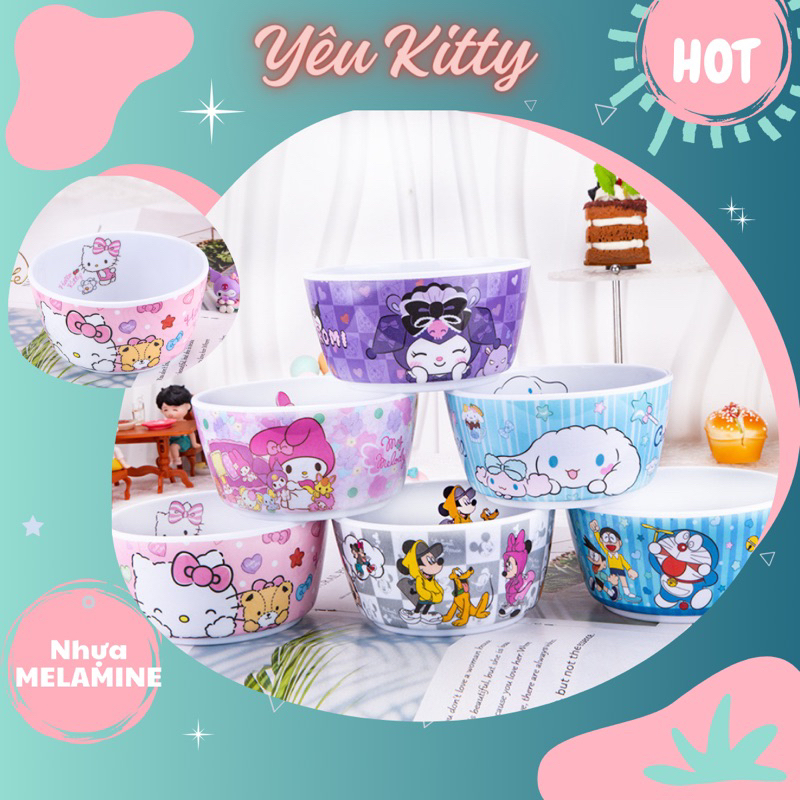 CHÉN BÁT NHỰA CỠ LỚN HELLO KITTY DORAEMON CINNAMOROLL