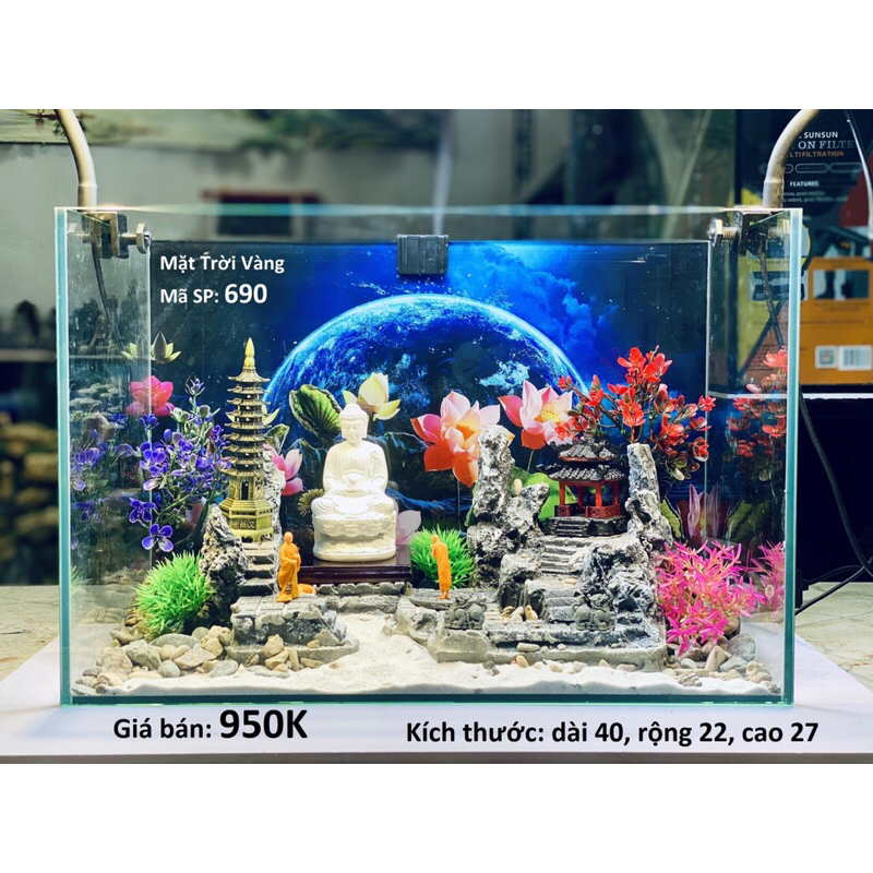 Bể cá mini tiểu cảnh phật giáo 30x20x20, bền đẹp độc đáo trang trí để bàn làm việc