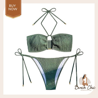 BEACHCHIC Smocked Basic Bikini Tie Side - Bikini 2 mảnh smock phong cách boho