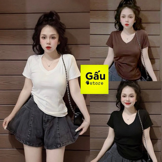 Áo thun nữ phom ôm cổ tim tay ngắn trơn
