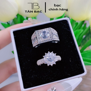 Nhẫn đôi bạc ta đính đá cao cấp , nhiều size , dày dặn - TÂN BẠC STORE