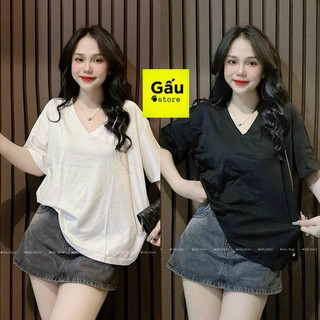  Áo thun cotton Thái nữ PHOM VỪA PHOM RỘNG cổ tim trơn   Mã cotton Thái cổ tim   
