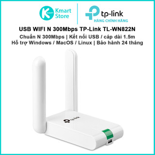 USB WIFI TP-Link TL-WN822N | Chuẩn N 300Mbps | Kết nối USB , cáp dài 1.5M | Anten hiệu suất cao | Bảo hành 2 năm